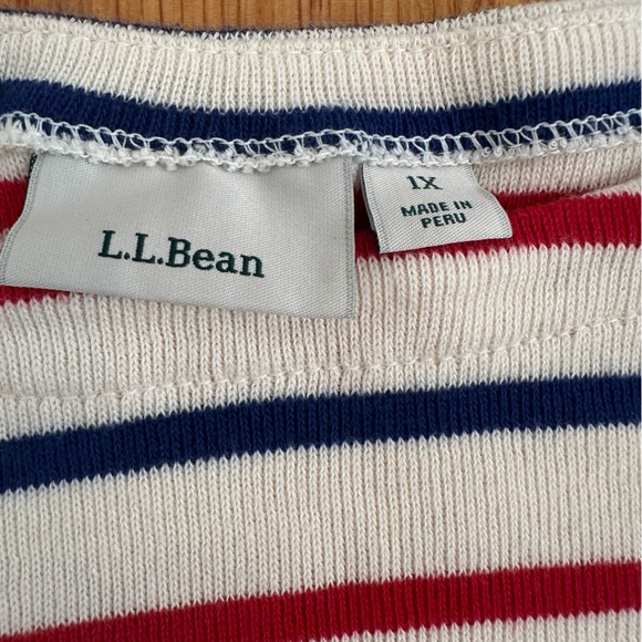 L.L. Bean 3/4 Sleeve Horizontal Red Blue Cream Stripe Cotton Size 1X (n3) - Picture 6 of 12